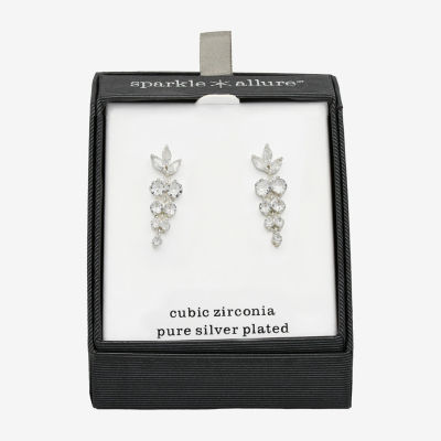 Sparkle Allure Cascade Womens Cubic Zirconia Pure Silver Over Brass Marquise Drop Earrings