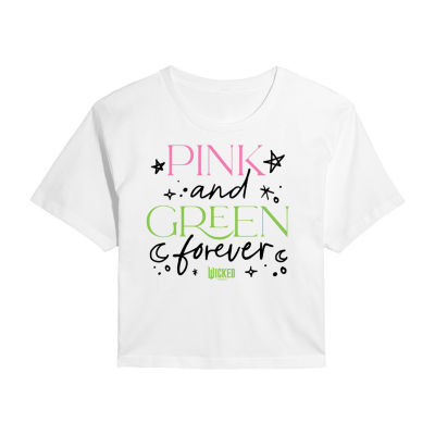 Juniors Movie Pink And Green Forever Cropped Tee Womens Crew Neck Short Sleeve Wicked Graphic T-Shirt