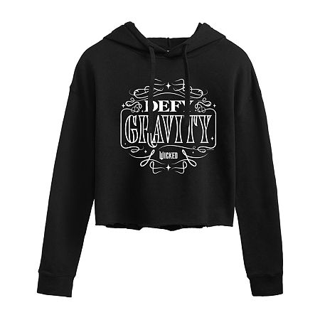 Novelty T-shirts Wicked Movie Defy Gravity Cropped Womens Long Sleeve Wicked Hoodie In Black