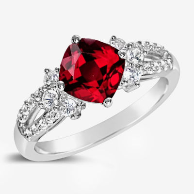 Womens Lab-Created Ruby & Lab-Created White Sapphire Sterling Silver Cocktail Ring