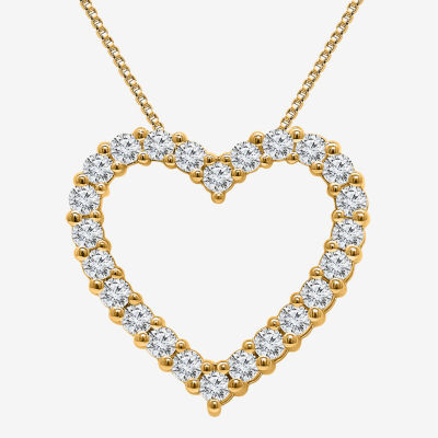 (I / I1) Womens 1 CT. T.W. Lab Grown White Diamond 10K Gold Heart 18 Inch Pendant Necklace