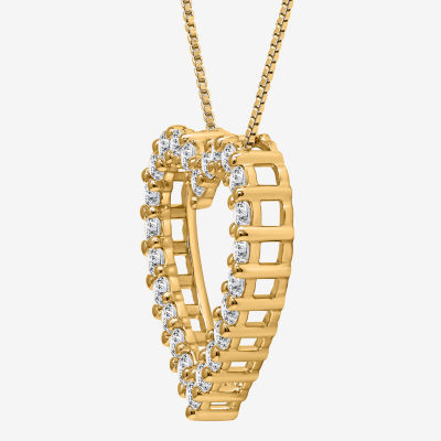 (I / I1) Womens 1 CT. T.W. Lab Grown White Diamond 10K Gold Heart 18 Inch Pendant Necklace