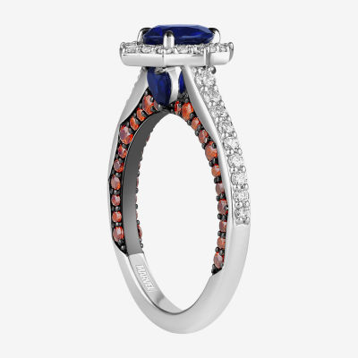 Womens 3/8 CT. Lab Created Blue Sapphire 14K White Gold Spiderman Side Stone Engagement Ring