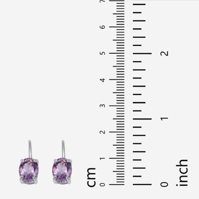 Genuine Purple Amethyst Sterling Silver Oval Drop Earrings