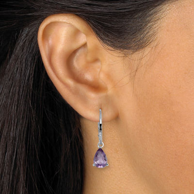 Genuine Purple Amethyst Sterling Silver Pear Drop Earrings