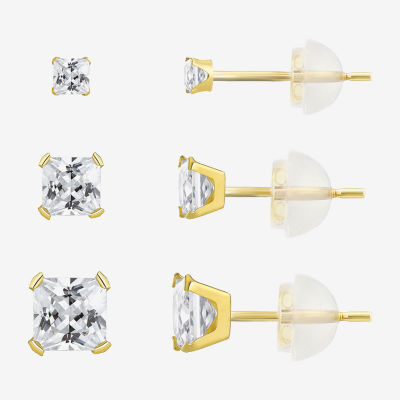 Cubic Zirconia 10K Gold Round Pair Earring Set