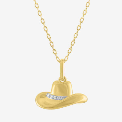 Diamond Accent Cowboy Hat (G-H / I1-I2) Womens Diamond Accent Lab Grown White Diamond 14K Gold Over Silver Pendant Necklace