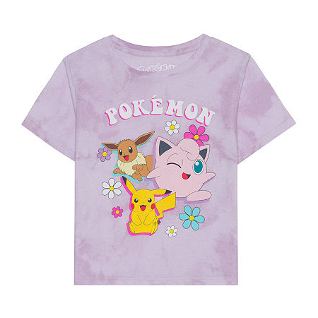 Little & Big Girls Crew Neck Short Sleeve Pokeman Graphic T-Shirt, Small (7-8), Purple