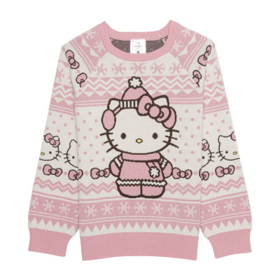 Little & Big Girls Crew Neck Long Sleeve Hello Kitty Pullover Sweater