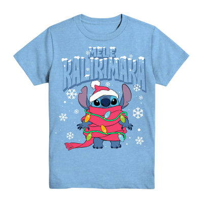 Disney Collection Little & Big Boys Crew Neck Short Sleeve Stitch Holiday Graphic T-Shirt