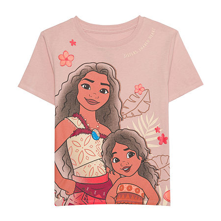 Disney Collection Little & Big Girls Crew Neck Short Sleeve Moana Graphic T-Shirt, Xs (4), Brown