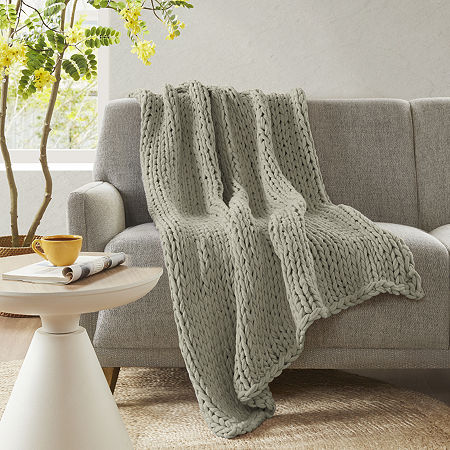 Madison Park Chenille Chunky Knit Lightweight Throw, One Size, Gray