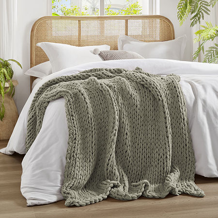 Madison Park Chenille Chunky Knit Lightweight Throw, One Size, Gray