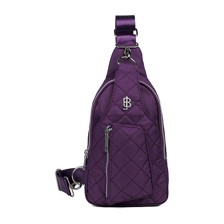 Julia Buxton Nylon Quilted Sling Womens Adjustable Straps Backpack, One Size, Purple