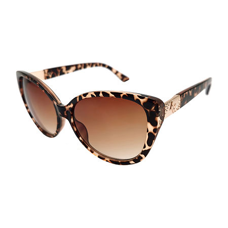 Adrienne Vittadini Medium Cateye With Metal Stoned Logo Womens Uv Protection Cat Eye Sunglasses In Brown