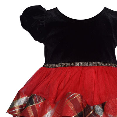 Bonnie Jean Baby Girls Short Sleeve Puffed Velvet Fit + Flare Dress