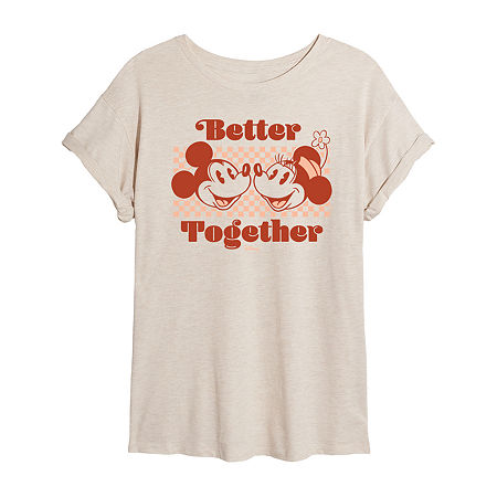 Novelty T-shirts Womens Crew Neck Short Sleeve Mickey And Friends Graphic T-shirt In Sand
