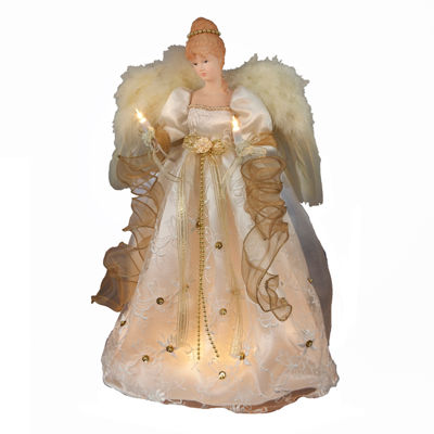 Kurt Adler 16" Ul 10-Light Ivory And Gold Angel " Christmas Tree Topper