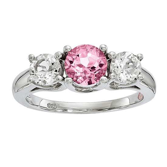 Survivor Collection Womens Genuine Pink Topaz Sterling Silver 3-Stone Cocktail Ring