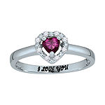 Personalized Simulated Birthstone & Cubic Zirconia Heart Halo Ring