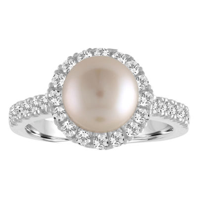 Cultured Freshwater Pearl & Lab-Created White Sapphire Sterling Silver Cocktail Ring