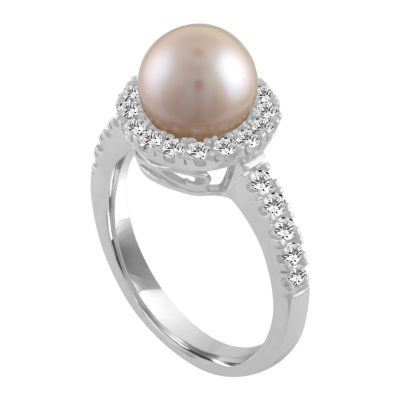 Cultured Freshwater Pearl & Lab-Created White Sapphire Sterling Silver Cocktail Ring