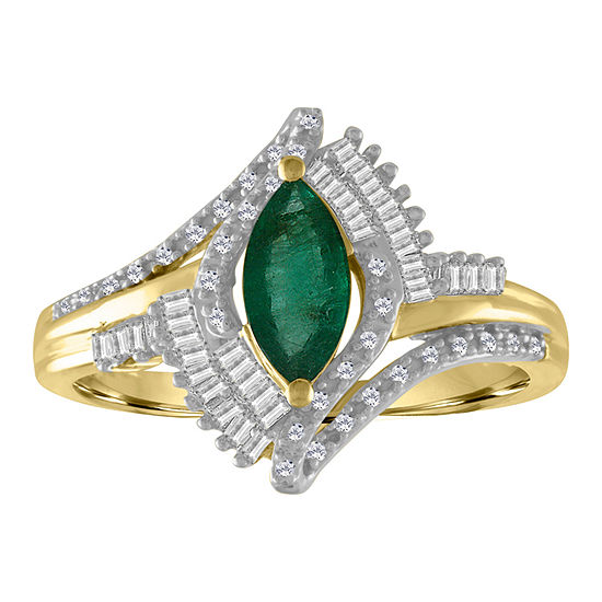 Womens 1/5 CT. T.W. Diamond & Genuine Emerald 10K Gold Cocktail Ring