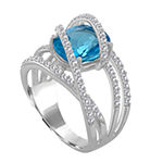 Womens Genuine Blue Topaz & Lab-Created White Sapphires Sterling Silver Cocktail Ring