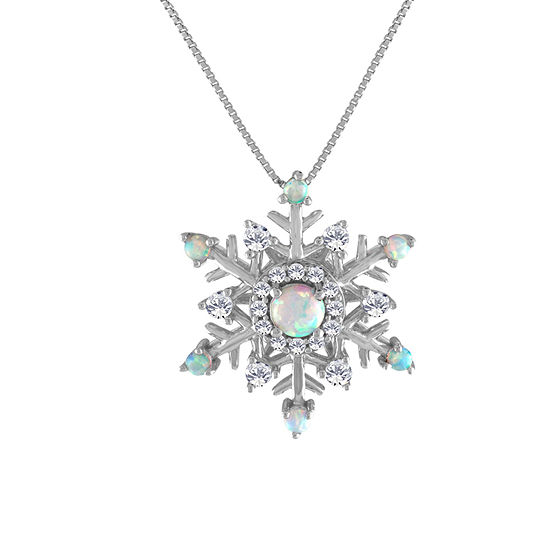 Lab-Created Opal & Lab-Created White Sapphire Sterling Silver Snowflake Pendant Necklace