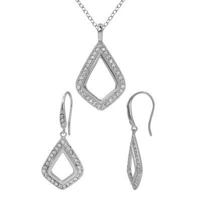 Womens White Crystal Sterling Silver 2-pc. Jewelry Set