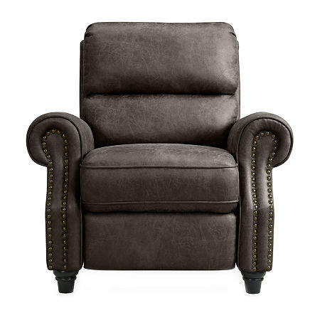 ProLounger Anna Traditional Roll-Arm Push Back Recliner In Distressed Faux Leather With Nailheads, One Size, Gray