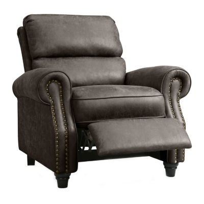 ProLounger Anna Traditional Roll-Arm Push Back Recliner in Distressed Faux Leather with Nailheads