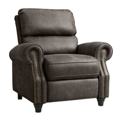 ProLounger Anna Traditional Roll-Arm Push Back Recliner in Distressed Faux Leather with Nailheads