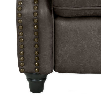 ProLounger Anna Traditional Roll-Arm Push Back Recliner in Distressed Faux Leather with Nailheads