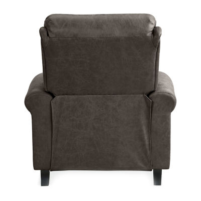 ProLounger Anna Traditional Roll-Arm Push Back Recliner in Distressed Faux Leather with Nailheads