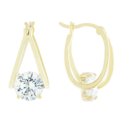 Silver Reflections Cubic Zirconia 24K Gold Over Brass Hoop Earrings