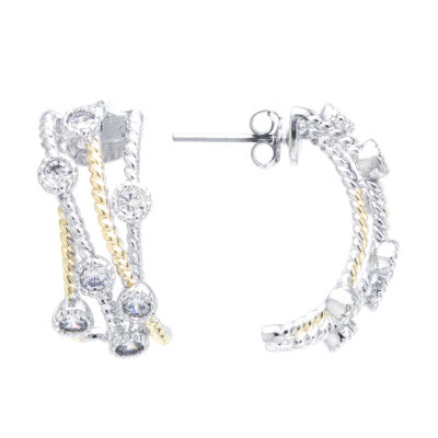 Silver Reflections Cubic Zirconia Pure Silver Over Brass Hoop Earrings