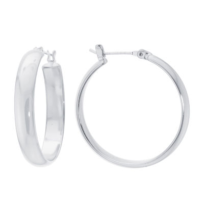 Silver Reflections Pure Silver Over Brass Hoop Earrings