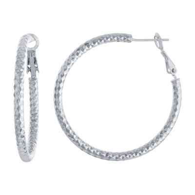 Silver Reflections Pure Silver Over Brass Hoop Earrings