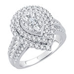 Womens 1 1/2 CT. T.W. White Diamond 10K White Gold Pear Side Stone Halo Bridal Set
