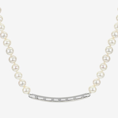 Womens White Cultured Freshwater Pearl Sterling Silver Strand Necklace