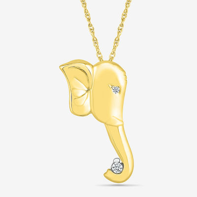 Lord Ganesha Womens Diamond Accent Natural White Diamond 14K Gold Pendant Necklace