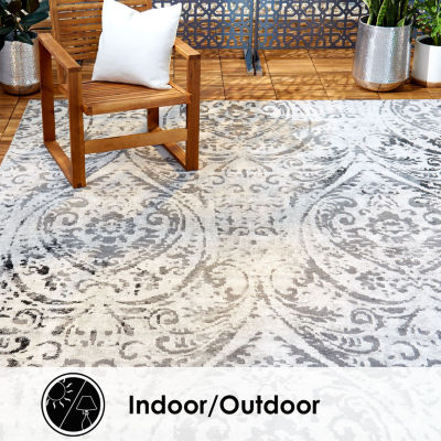 Nicole Miller Patio Sofia Juniper Damask Loomed Rectangular Outdoor Area Rug