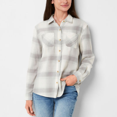 a.n.a Womens Long Sleeve Flannel Shirt JCPenney