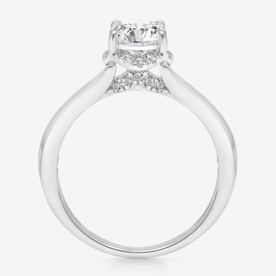 (I / I1) Womens 1 1/7 CT. T.W. Lab Grown White Diamond 10K Gold Round Halo Engagement Ring