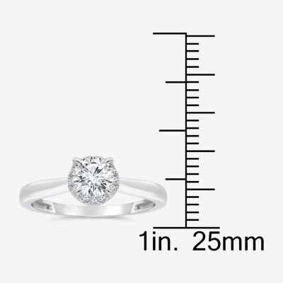 (I / I1) Womens 1 1/7 CT. T.W. Lab Grown White Diamond 10K Gold Round Halo Engagement Ring