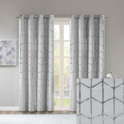 Intelligent Design Khloe Geometric Metallic Energy Saving 100% Blackout Grommet Top Set of 2 Curtain Panel