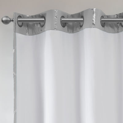Intelligent Design Khloe Geometric Metallic Energy Saving 100% Blackout Grommet Top Set of 2 Curtain Panel