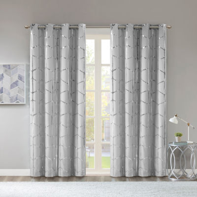 Intelligent Design Khloe Geometric Metallic Energy Saving 100% Blackout Grommet Top Set of 2 Curtain Panel