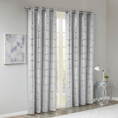 Intelligent Design Khloe Geometric Metallic Energy Saving 100% Blackout Grommet Top Set of 2 Curtain Panel